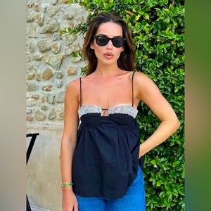 ZARA RHINESTONE POPLIN TOP